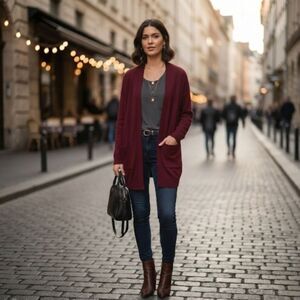 CW Classics Burgundy Open Front Cardigan with Pockets - Size 1X